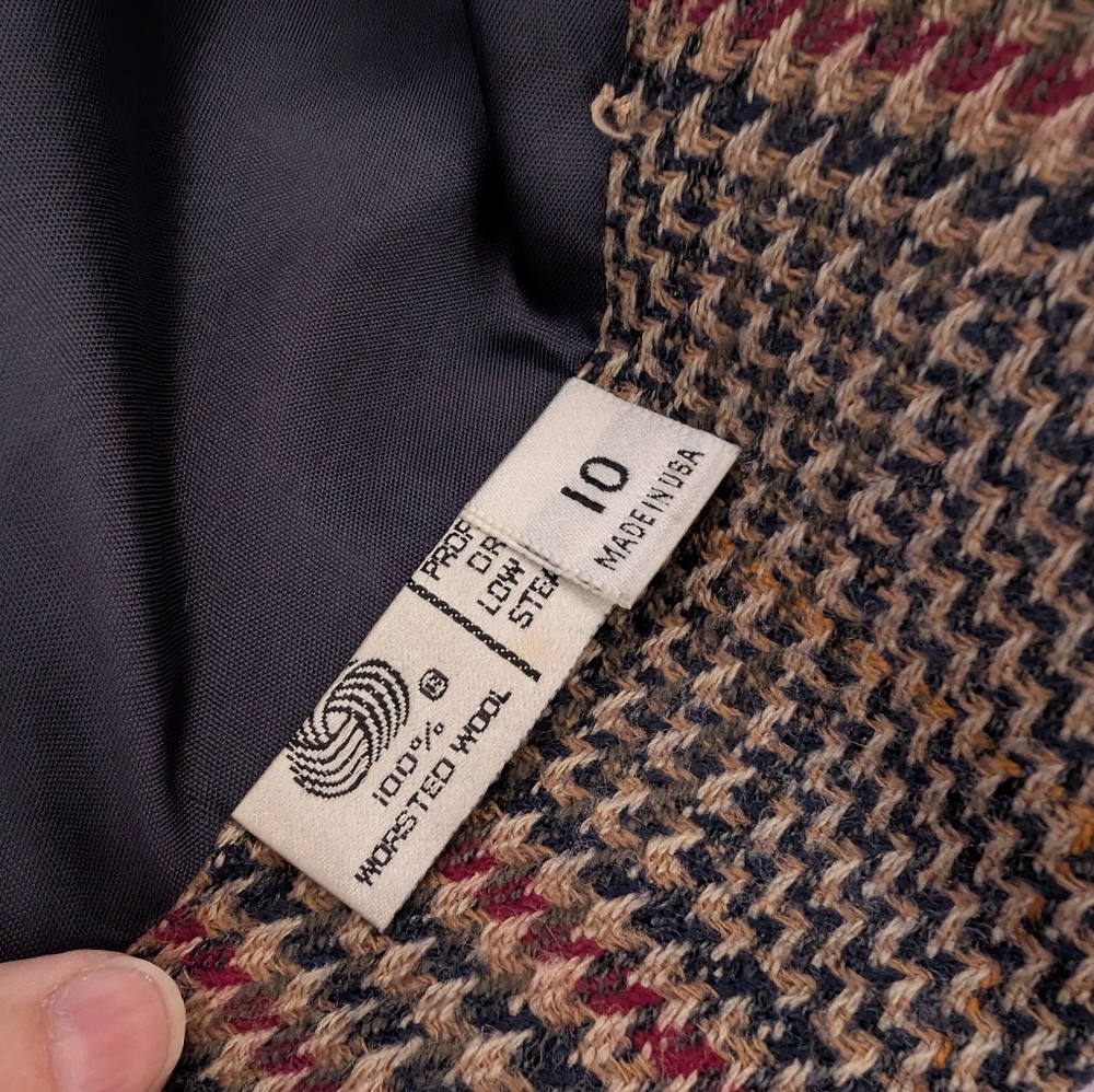 Vintage Evan Picone 2 Piece Plaid Wool Suit Set Skirt/Blazer W10 Red/Browns - Picture 8 of 16